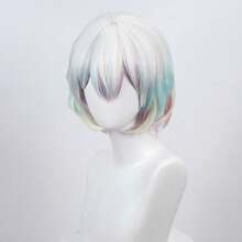 Multi-Color Short Cosplay Wig, Gradient Color, Rose Net Cap, High-Temperature Fiber Material, Approx. 10 Inches, Suitable For Anime Conventions And Daily Wear (Includes Hair Net) - Multicolor - View 1