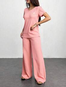 Set de 2 Piezas Casual de Punto para Mujer | Conjunto Casual de Tejido de Punto Cómodo para Uso Diario, Deporte y Cuatro Estaciones - Rosa - Ver 5