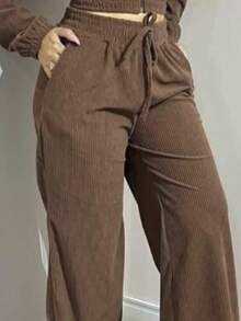 Women's Velvet Pants And Jacket Set - Rust Brown - View 3