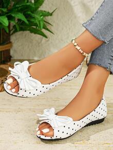 Women's Fashion Round Toe Open Toe Spring Summer Plus Size Slip-On Comfortable Elegant Flat Sandals - White Polka Dot Flower - View 3