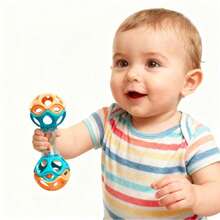 1 Buah Mainan Kerincingan Bayi Gaya Dumbbell, Mainan Genggam Sensorik Bayi Bola Ganda Berongga dengan Manik Warna-warni di Dalam, Mainan Latihan Menggenggam untuk Perkembangan Dini, Hadiah Bayi Baru Lahir, Shower Bayi, Ulang Tahun dan Hari Raya - MultiWarna - View 1