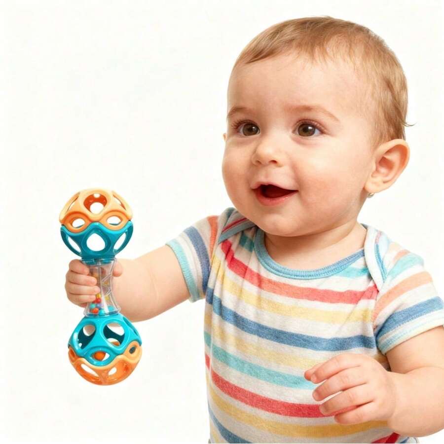1 Buah Mainan Kerincingan Bayi Gaya Dumbbell, Mainan Genggam Sensorik Bayi Bola Ganda Berongga dengan Manik Warna-warni di Dalam, Mainan Latihan Menggenggam untuk Perkembangan Dini, Hadiah Bayi Baru Lahir, Shower Bayi, Ulang Tahun dan Hari Raya - MultiWarna - View 1