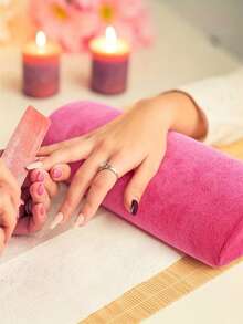 Nail Art Tools, Detachable Hand Pillow For Nail Salon, Wrist Pad, Rose Red Long Towel Pillow, Professional Nail Art Hand Pillow, Semi-Circular Towel Pillow - Multicolor - View 1