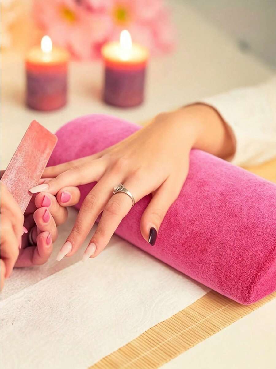 Nail Art Tools, Detachable Hand Pillow For Nail Salon, Wrist Pad, Rose Red Long Towel Pillow, Professional Nail Art Hand Pillow, Semi-Circular Towel Pillow - Multicolor - View 1