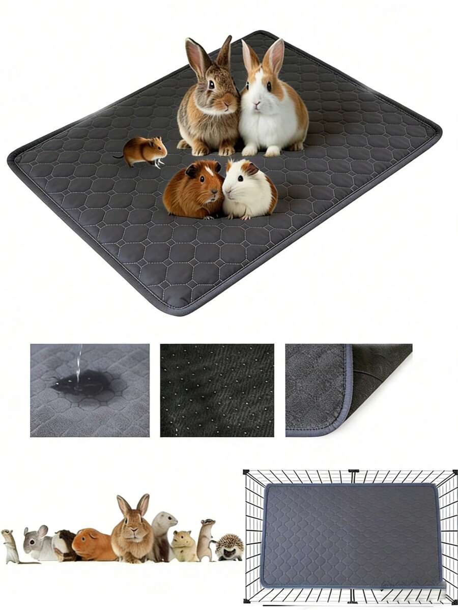 1pc/2pcs Washable Anti-Slip Absorbent & Quick Dry Hamster Rabbit Urine Pad, Reusable Pet Pee Mat Pad, Suitable For Small Pets All Seasons - Grey - View 1