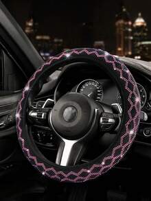 Bling Rhinestone Steering Wheel Cover - Elastic No Inner Ring Design With Plush Lining, Anti-Slip & Universal Fit For Cars, SUVs, Trucks - Fashionable Car Interior Accessory - A - View 13
