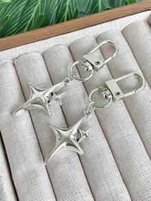 1pc/2pcs/3pcs Silver Four-Pointed Star Keychain, Minimalist Personalized Phone Bag Charm, Car Key Ring Decoration - Silver - View 5