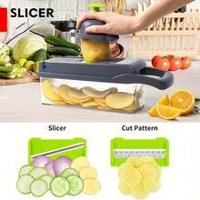14 In 1 Manual Vegetable Chopper A Multifunctional Kitchen Tool Suitable For Onions, Potatoes,Tomatoes,Cucumbers, And Carrots. The Blades Are Interchangeable And The Vegetable Chopper Is Designed To Be User-Friendly For Home Cooking And Easy To Store - Dark Grey - View 8