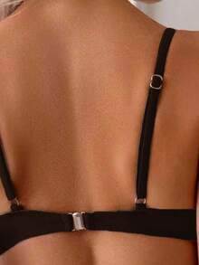 Summer Solid Color Sexy Elegant Bohemian Spaghetti Strap Sweet Style Two Pieces Bikini Swimsuit Beach Vacation Set - Dark Brown - View 6