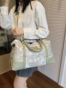 New Fashionable Travel Bag Jacquard Pattern Minimalist Niche Design Chic Popular Suitable For Short Trips Fitness Spliced Contrast Color Large Capacity Versatile Exquisite Bag - Green - View 8