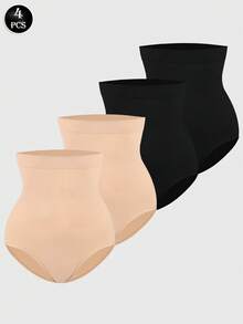4pcs Solid Color Seamless High Waist Tummy Control Butt Lifting Panties For Women - Multicolor - View 6