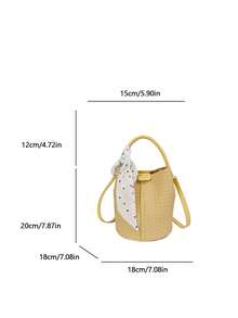 Women's Handbag Bucket Bag Fashion Versatile Elegant Solid Color Striped Yellow Bag With Scarf Suitable For Shopping And Commuting Includes Small Pouch - Yellow - View 11