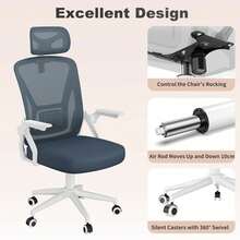 Ergonomic Mesh Office Chair With Flip Armrests And Lumbar Support - Blue-gray - View 7