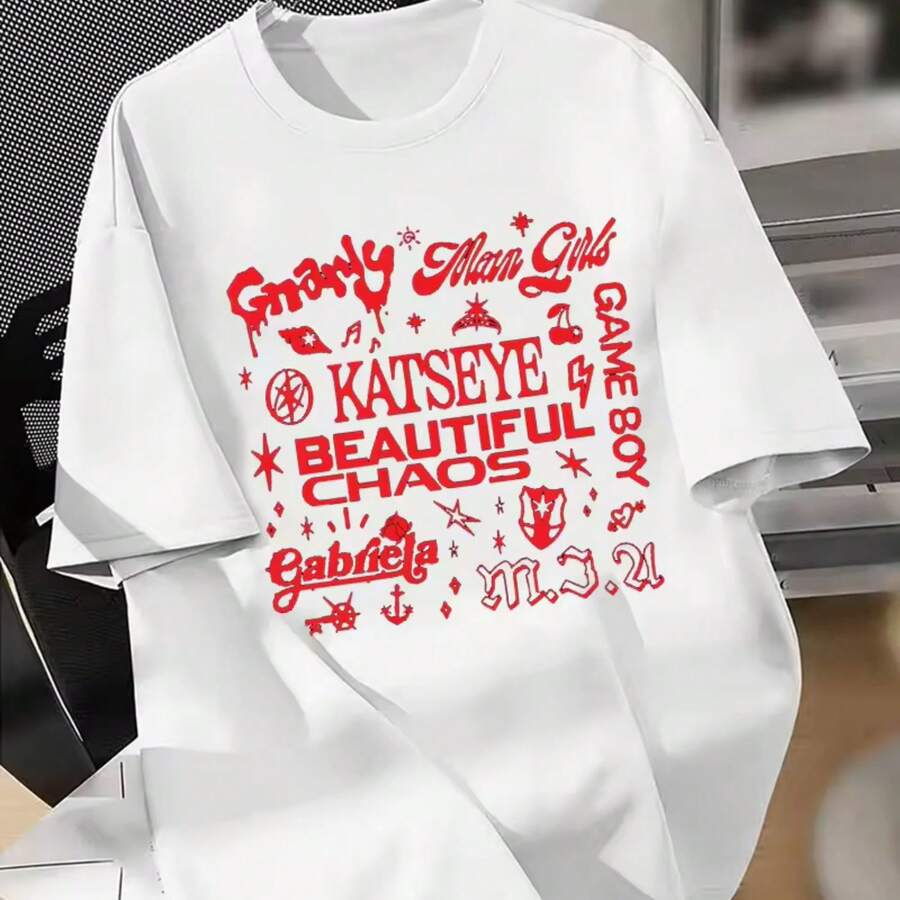 Retro Katseye Beautiful Chaos T-Shirt, Gift For Women And Men, Harajuku Kawaii T-Shirt, Y2K Clothing For Women, Tops7 - 白色 - 查看 1