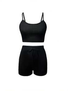 Traje de tres piezas sólido con doble uso y detalles perforados - Negro - Ver 5