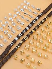100 Peças Contas de Dreadlock Mini Estilo Boêmio Anéis de Cabelo Ocos Vintage Liga Dourada e Prateada Punho de Cabelo Acessórios de Cabelo Joias de Cabelo Loc para Tranças - Cor misturada - Visão 6