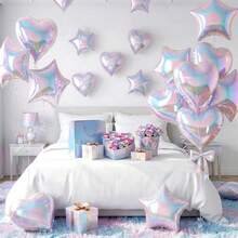 14pcs 18IN Transparent Star And Heart Foil Balloons, Iridescent Clear Accessory Balloons For Mermaid Frozen Birthday Wedding Party - View 4