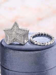 Juego de Anillos Geométricos de Estrella Creativos para Parejas, Mujeres y Hombres, Regalo de Compromiso y Promesa, Joyería para Fiestas - Blanco - Ver 3