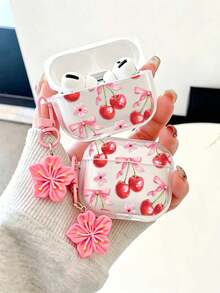 Cherry Painted Transparent Additional Bracelet Fashion Bluetooth Earphone Case Compatible With S4 Protective Case Apple Wireless Bluetooth Earphone Shell Glossy Pro2 Full Coverage Pods 3 1/2/3 Generation Protective Case Pro Shockproof Soft Shell - Multicolor - View 2