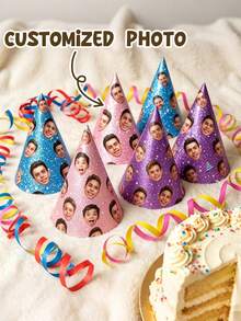 Personalized Photo Party Hat, Customized Glitter Birthday Party Hat, Customized Photo Paper Party Hat, Unisex, Decorative, Suitable For Weddings, Anniversaries, Baby Showers, Group Celebrations, Birthday Party Decor, Birthday Gifts, Photo Props - Multicolor - View 2