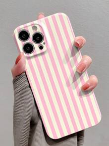 1pc Minimalist Girly Style Striped Pattern Precise Cutouts Glossy Film Full Coverage Hard Phone Case Compatible With IPhone 11/12/13/14/15/16 Pro Max - Multicolor - View 2