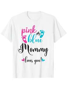 Men's Gender Reveal T-Shirt In Pink Or Blue - "Mommy Loves You" Announcement T-Shirt, Ultra Soft And Breathable Crew Neck T-Shirt, Suitable For: Casual Wear, Parties - 黑 - 查看 1