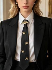 Vintage Luxury Black Bow Tie, Adorned With Unique Amber Gemstones, Perfectly Matches Suits To Create A Distinctive Fashion Accessory. - Black - View 11
