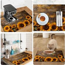 1pc Dish Drying Mat, Coffee Machine Mat, Vintage Distressed Wood Board Sunflower Print Polyester Fiber Drain Mat, Highly Absorbent, Durable, Suitable For Dining Table, Cafe And Other Scenes, Multi-Purpose Drainage Mat, Home Gift, Tabletop Decor - XYLSD-474 - View 9