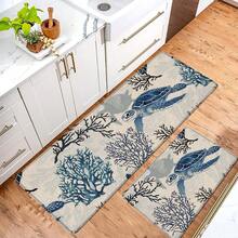 1pc Turtle Linen Rubber Kitchen Mat, Bathroom Non-Slip Pad, Door Mat And 2D Printed Rectangular Rug, Suitable For Living Room, Bedroom, Hallway, Bathroom And Laundry Room, Suitable For Indoor And Outdoor Home Decor - Multicolor - View 2