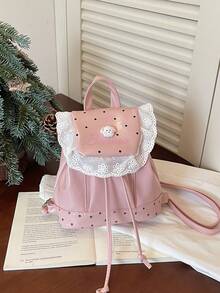 Polka Dot Fresh Style Backpack New Niche Design Sweet Ruffle Fashion Minimalist Backpack - Multicolor - View 12