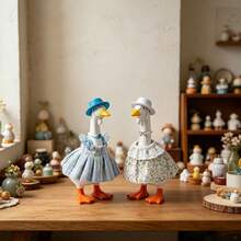 Desk Goose Elegant Outfit Creative Mini Goose Statue Floral Print Clothes, Hat, Necklace For Home Party Decor - Sets - View 3