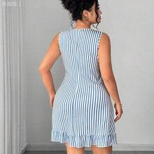 xuehuamaoyi02  Vestido de verano elegante con estampado floral de cuello redondo sin mangas y ajustado para mujer de talla grande, vestido de verano cómodo y casual, - Rosa Fucsia - Ver 3