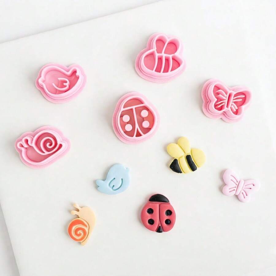 3/42 piezas Mini Cortadores de Arcilla Natural de Primavera, Moldes de Arcilla Polimérica para Joyería Floral/Insecto, Herramientas de Manualidades DIY para Pendientes de Naturaleza Boho - Rosa - Ver 1