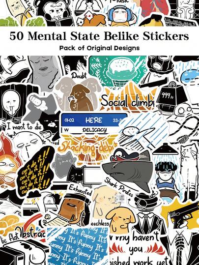 YWWBLD 50 piezas Pegatinas de Estado Mental Belike, Adecuadas para Monopatín, Guitarra, Equipaje, Álbum de Recortes, Decoración de Regalos para Fiestas Festivas, Pegatinas de Grafiti DIY
