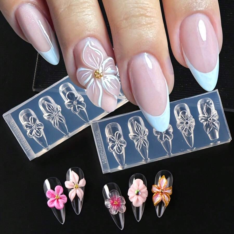 1個壓花美甲模具,透明3D花卉圖案,光滑脫模不黏貼,輕鬆打造3D花卉美甲,相容多種凝膠指甲油,適合清新春夏風格美甲DIY,初學者友善,居家美甲,美妝博主推薦,快速打造精緻壓花款式,重複使用仍保持清晰圖案,相容不同指甲形狀,輕鬆提升指甲表面優雅感 - 彩色 - 查看 1