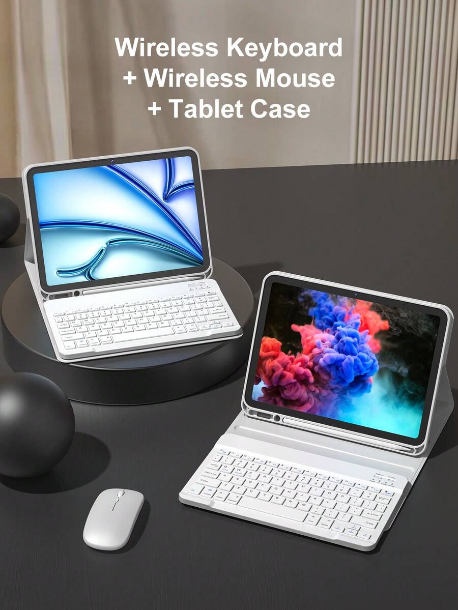 Wireless Keyboard Mouse Set For IPad A16 11th/10th, 9th/8th/7th 10.2 Inch, Air 10.9 Inch 11 Inch, With PU Leather Tablet Protective Case, Detachable Wireless Keyboard (150mAh Battery) And Protective Case With Pen Slot, Gray