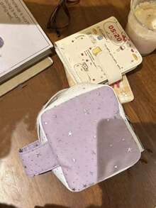 日韓風小眾設計 Ins 紫色星星美學收納袋， 手提小包，女學生化妝包，CCD 便攜式衛生棉收納袋，手拿包 - 紫丁香色 - 查看 3