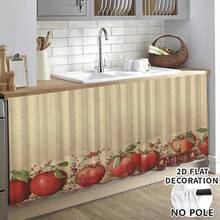 1pc, Home Decor, Red Apple Theme Pattern Printed Table Skirt, Kitchen Small Curtain, Kitchen Cabinet Cover, With Curtain Holes, Easy To Hang, Rectangular, Machine Woven, Machine Washable, Kitchen Decoration And Accessories, Perfect For Kitchen Cabinets And Home Decor - Multicolor - View 2