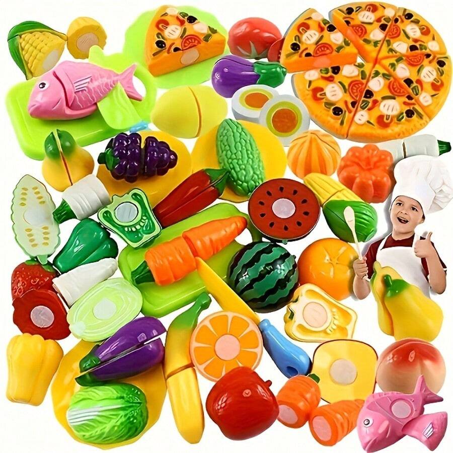 Marphy 24pcs Realistic Fun Cutting Food, Fruit And Vegetable Toy, Pretend Play Food Toy Set, Suitable For Early Basic Skill Development, Christmas, Thanksgiving Gift, Children's Party Gift Bag, Birthday Party Gift - Multicolor - View 1
