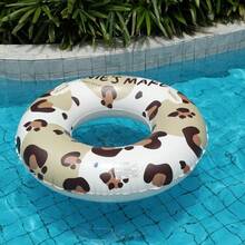 Leopard Print Inflatable Swim Ring, Thickened PVC Pool Float With Handles For Adults Summer Vacation - Multicolor - View 5