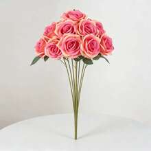 1 pièce Fleur de rose artificielle éternelle en plastique, 8 couleurs romantiques disponibles (Bourgogne/Blanc/Orange/Champagne/Rose clair/Rose foncé/Bleu brumeux/Café), forme de fleur, texture de pétale réaliste, fleur artificielle décorative, mariage, maison, hôtel, intérieur - Rose foncé - Voir 3