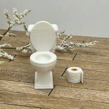 1pc Toilet Model + 1pc Toilet Paper Roll Model, Realistic Plastic Model Decor, Perfect For Decorating Your Model House Bathroom - 1 Toilet + 1 Roll Of Toilet Paper - View 7