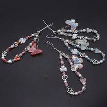 1pc Women's Y2K Style Shiny Butterfly Beaded Round Bead Exquisite High-End Phone Chain, 4 Colors Available, Elegant For Multiple Occasions, Suitable As A Beautiful Gift For Mother, Partner, Wife, Friend - Multiple Styles - View 1
