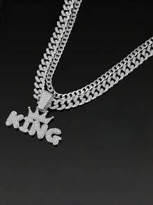 Kalung Liontin Huruf Rantai Kuba Hip-Hop Unisex Bertabur Berlian, Hadiah Terbaik Serbaguna untuk Teman dan Keluarga - MultiWarna - View 8