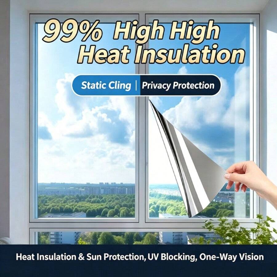 Double-Sided Silver Heat Insulation Film, Home Glass Sun Protection Film, Strong UV Blocking. Significant Shading And Cooling Effect, One-Way Transparent Design For Clear View, Easily Balancing Protection And Privacy