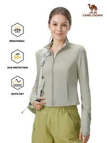 CAMEL CROWN Women's Stand Collar Sun Protection Shirt, Slim Fit Short Sun Protective Jacket For Summer - Cold Tea Gray - View 2