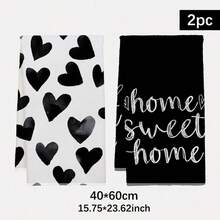2 pièces Serviettes de cuisine avec lettres & cœurs, Chiffons de nettoyage 16 X 24 pouces, Lavables en machine & réutilisables, Convient pour la cuisine à la maison, la pâtisserie et le nettoyage de la cuisine, Accessoires de cuisine - Multicolore - Voir 2