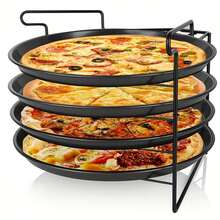 Home Kitchen Pizza Bakeware, 4PCS 11" Non-Stick Perforated Pans With Cooling Rack - Black - View 2