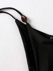 Polovedo 官方新品 春夏優雅性感黑色純色綁帶女式比基尼泳衣，海灘度假派對約會假期 - 彩色 - 查看 5