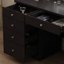 Vanity Dressing Table With Adjustable LED Lighting, Makeup Dressing Table With 5 Drawers And 3 Open Shelves, Makeup Table, Adjustable Illuminated Touchscreen Mirror - Negro-Izquierda - 查看 6